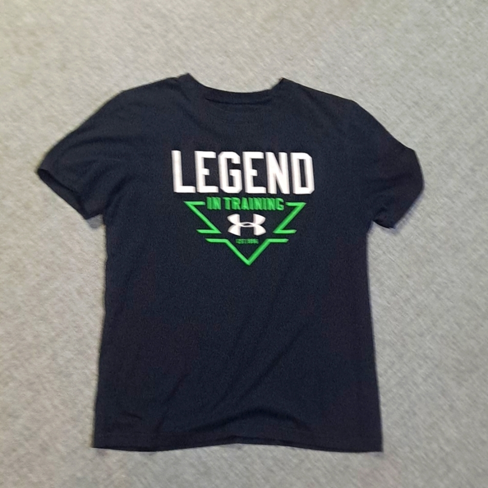 Under Armour Black and Green Short Tee YLG